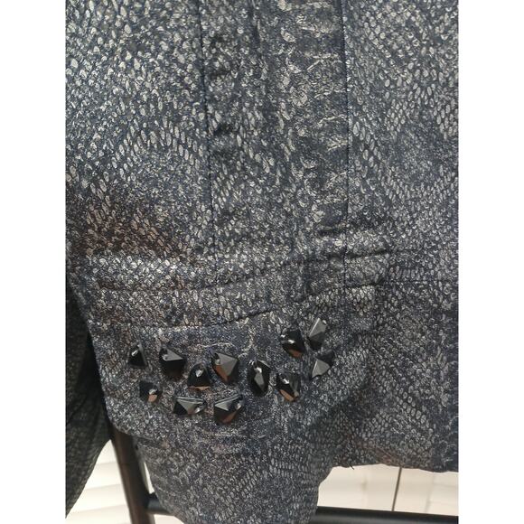 E39 By Eric Blk Silver Snake Print Leather Look Jacket Chrystal Details Zipper M - Picture 5 of 10